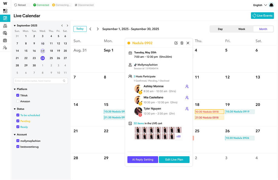 Opsique live plan calendar view