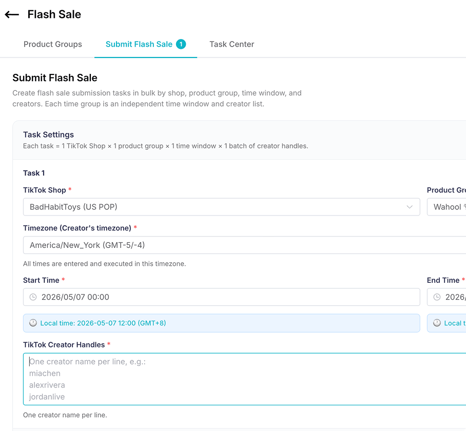 Opsique flash sale dashboard placeholder